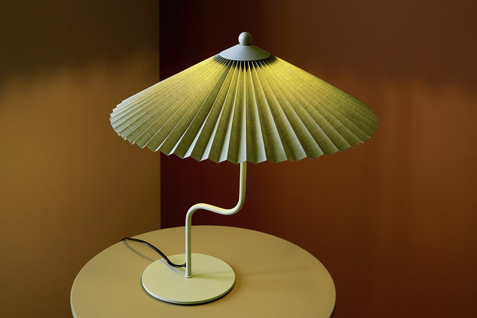 Habitat Tierney Metal Pleated Shade Table Lamp in green colour.