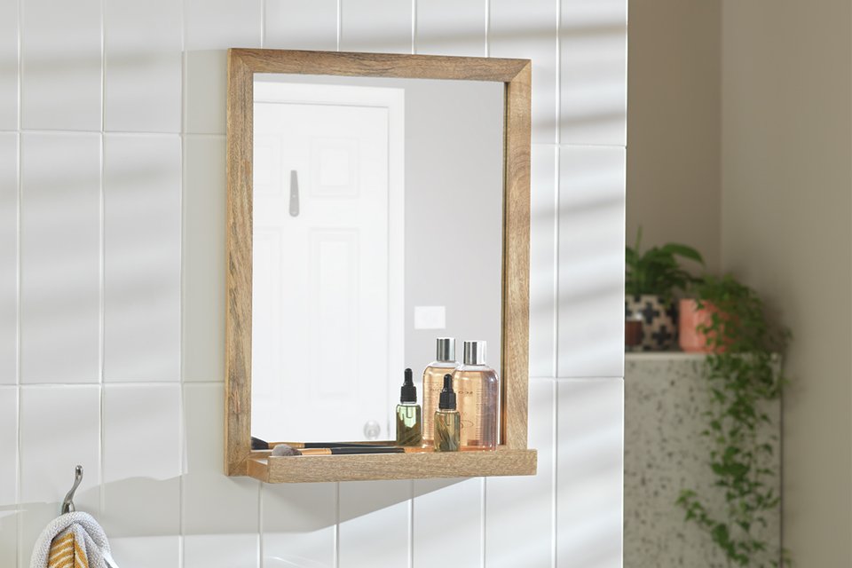 Habitat Mango Wood Bathroom Mirror with Shelf.