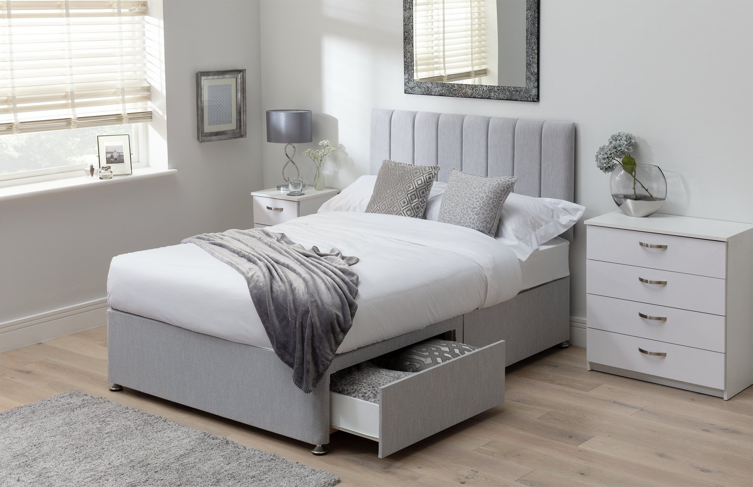 Argos Home Bircham Memory 2 Drawer Double Divan - Light Grey