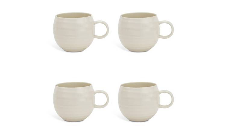 Habitat Ripple Set of 4 Stoneware Mugs - Cream