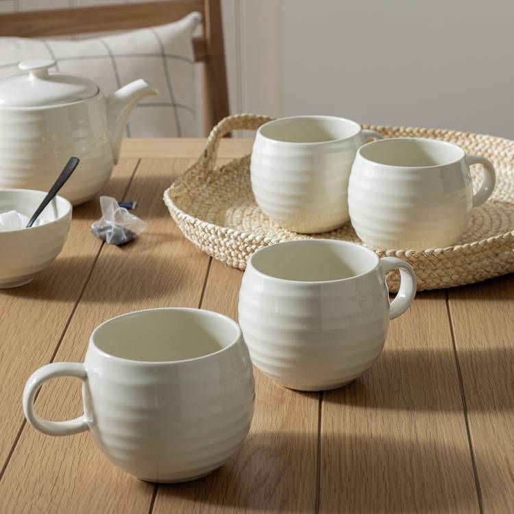 Habitat Ripple Set of 4 Stoneware Mugs - Cream 0