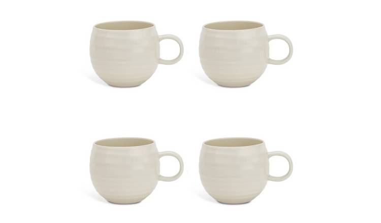 Habitat Ripple Set of 4 Stoneware Mugs - Cream