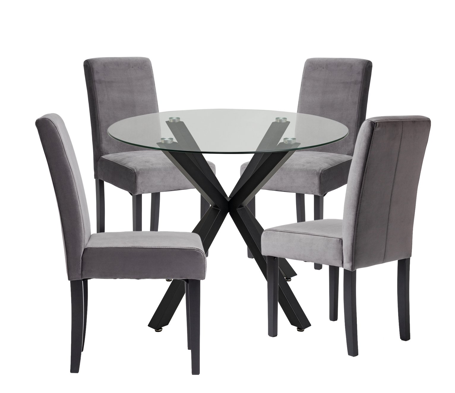 Argos Home Alice Glass and Black Table & 4 Grey Chairs