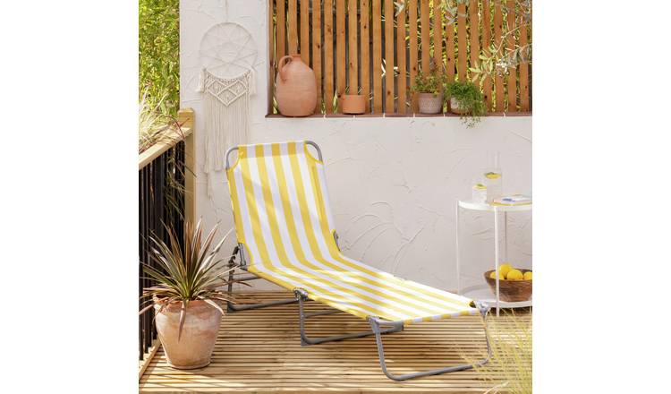 Habitat Folding Metal Sun Lounger - Yellow & White