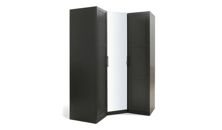 Habitat Munich Corner 3 Door Mirror Wardrobe - Anthracite