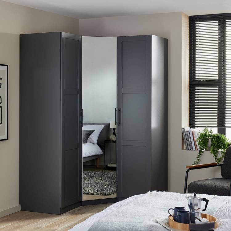 Habitat Munich Corner 3 Door Mirror Wardrobe - Anthracite 0