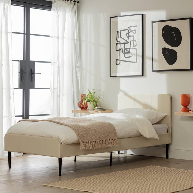Argos Home Kristopher Single Fabric Bed Frame - Cream 0