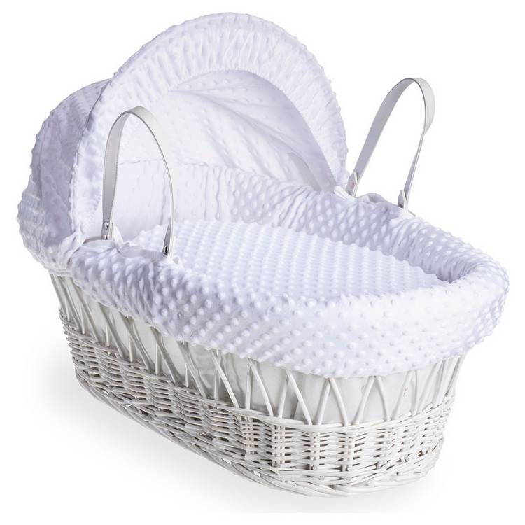 Clair de Lune White Dimple Moses Basket With Rocking Stand 0