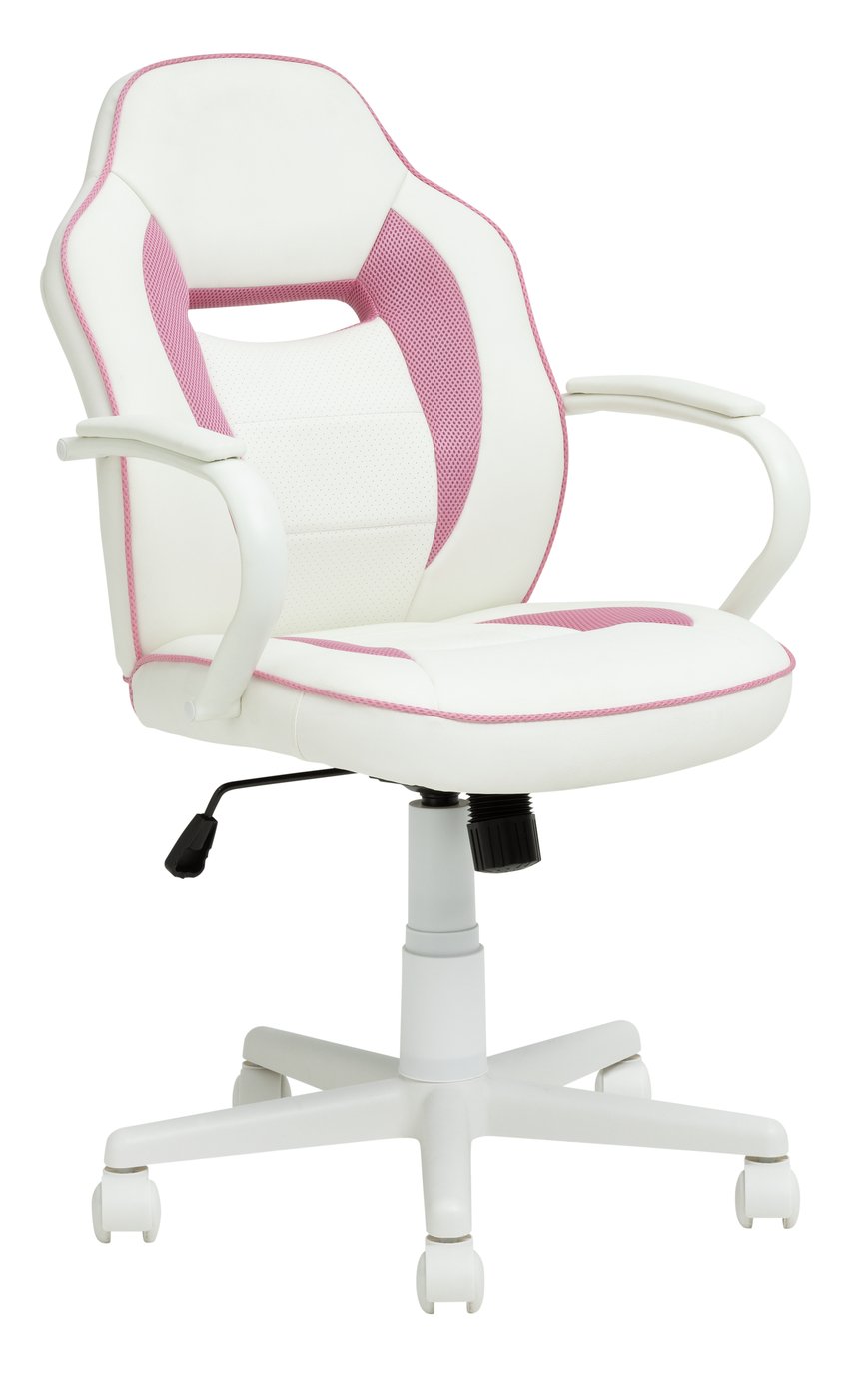 Argos Home Faux Leather Mid Back Gaming Chair - White & Pink