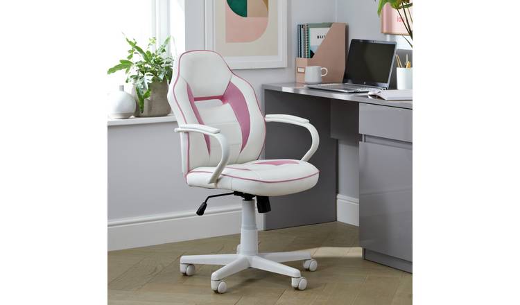 Buy Argos Home Faux Leather Mid Back Gaming Chair White Pink