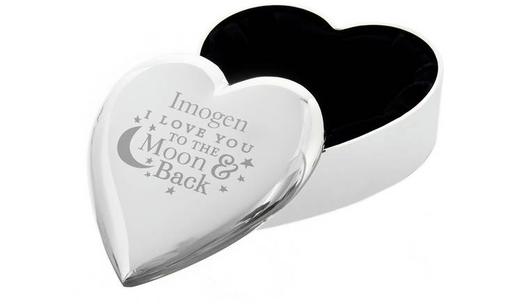 Personalised Message Moon And Back Heart Trinket