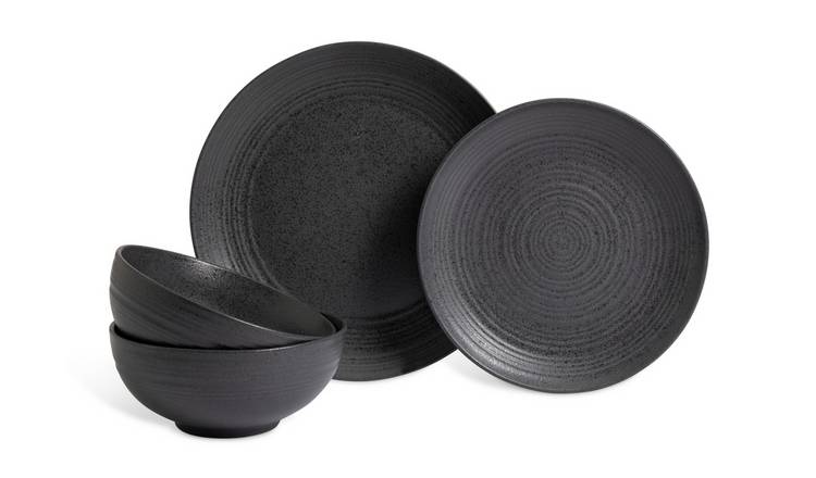 Habitat Textured Ripple 12 Piece Stoneware Dinner Set - Grey