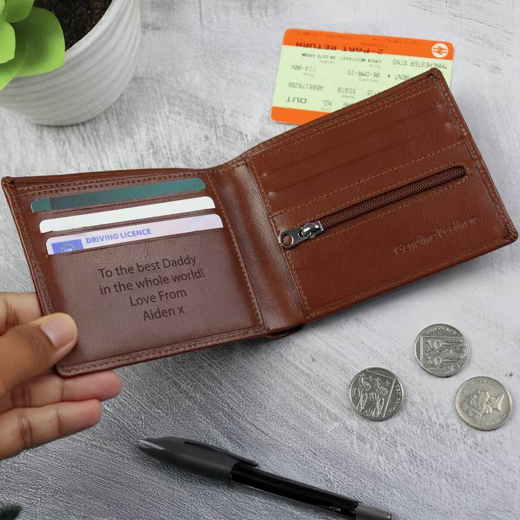 Personalised Message Tan Leather Wallet 0