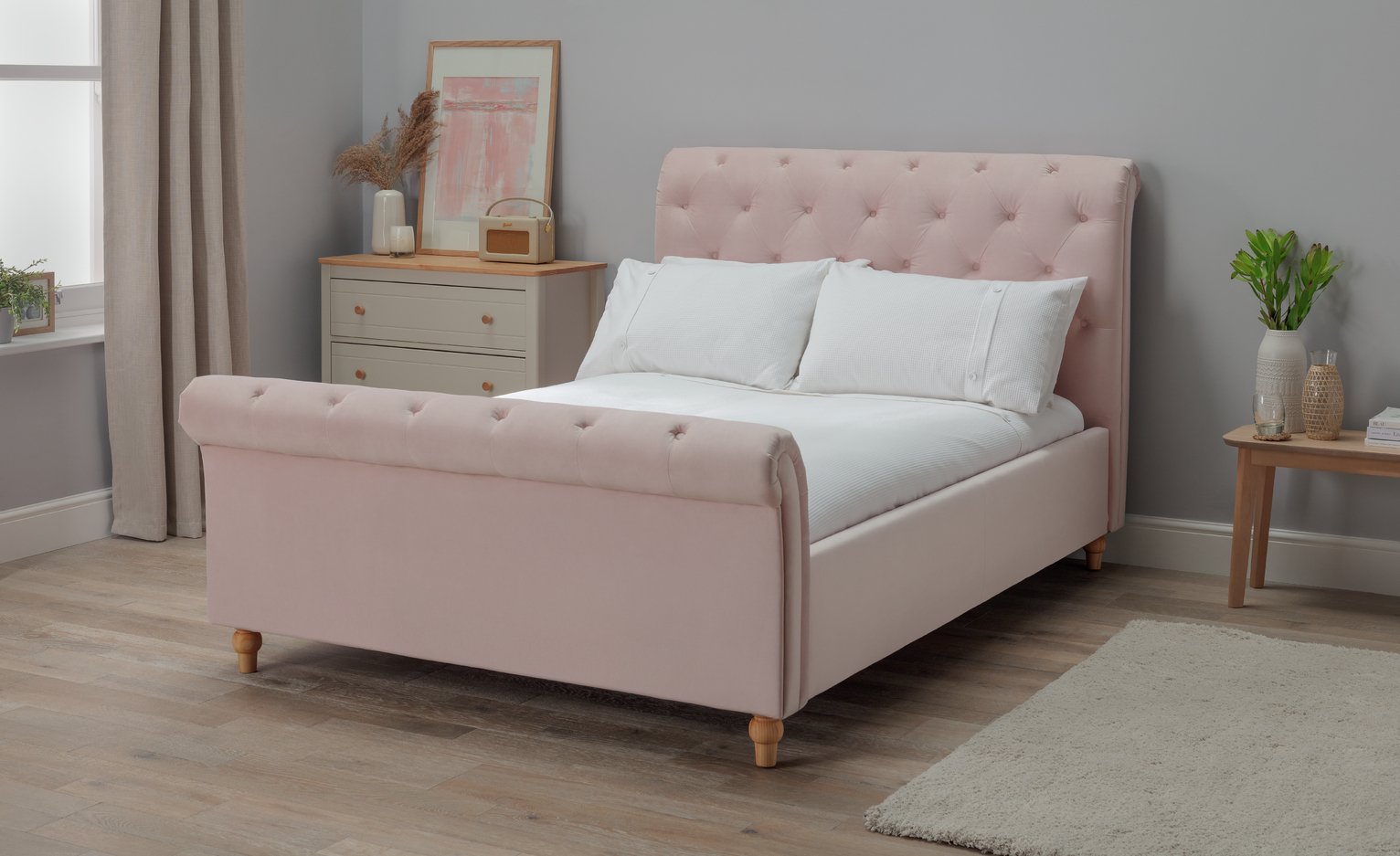 Argos Home Harrogate Double Velvet Bed Frame - Pink