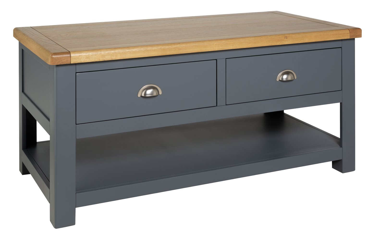 Habitat Kent 2 Drawer Oak & Oak Veneer Coffee Table - Grey