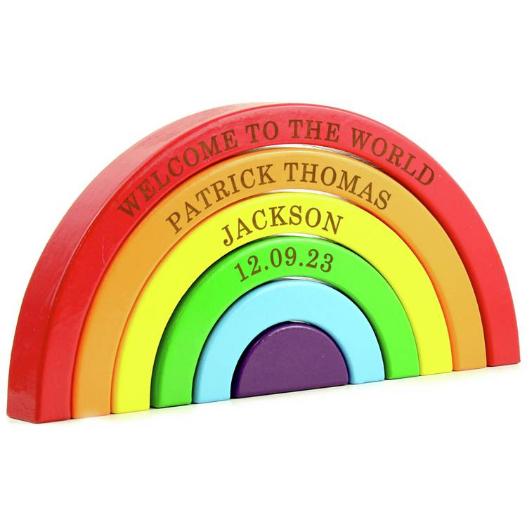 Personalised Message Wooden Rainbow Stacker 0