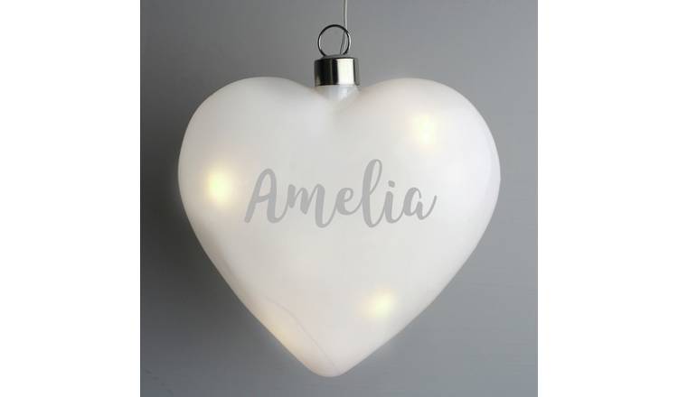 Personalised Message Name Only LED Glass Heart Decoration