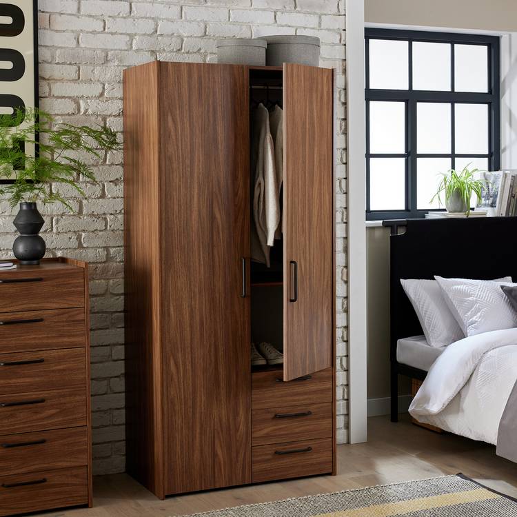 Habitat Oldham 2 Door 3 Drawer Wardrobe - Walnut 0