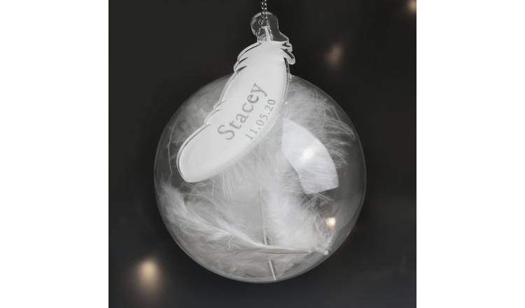 Personalised Message Feather Glass Christmas Bauble - Clear