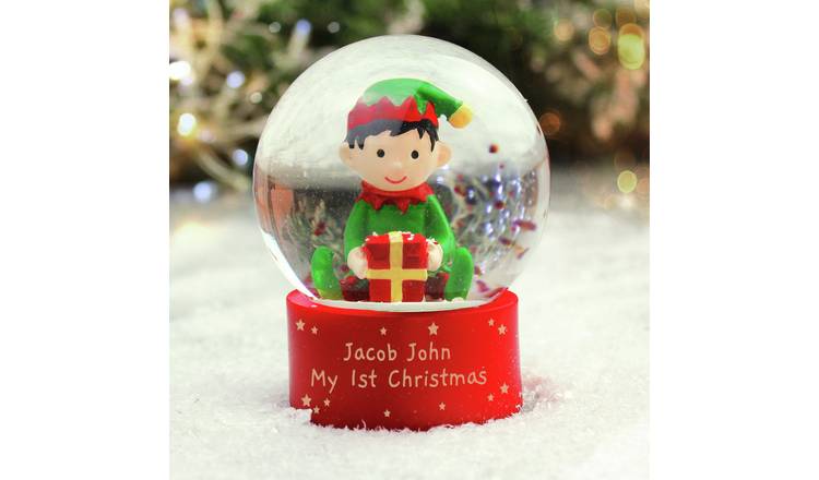 Personalised Message Red Elf Glitter Christmas Snow Globe