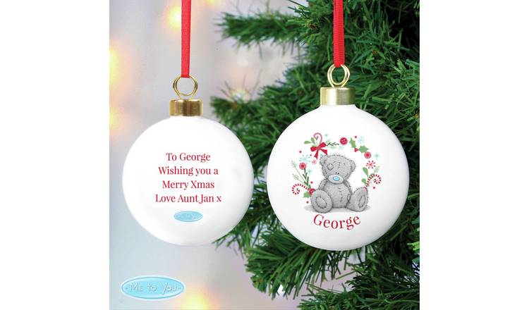 Personalised Message Tatty Bear Christmas Bauble - White