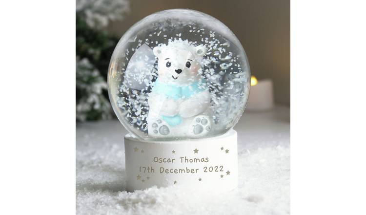 Personalised Message White Polar Bear Christmas Snow Globe