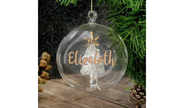 Personalised Message Gold Glitter Christmas Bauble - Clear