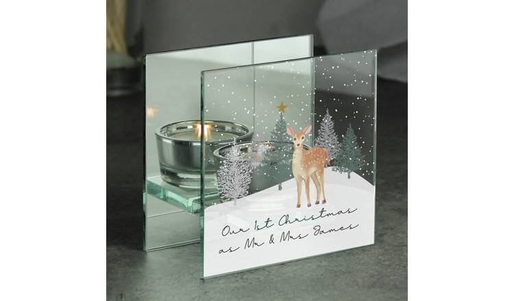 Personalised Message Deer Candle Holder Christmas Decoration