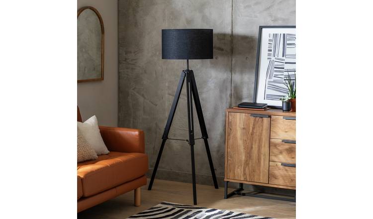 Habitat Lyle Wooden Tripod Floor Lamp - Black