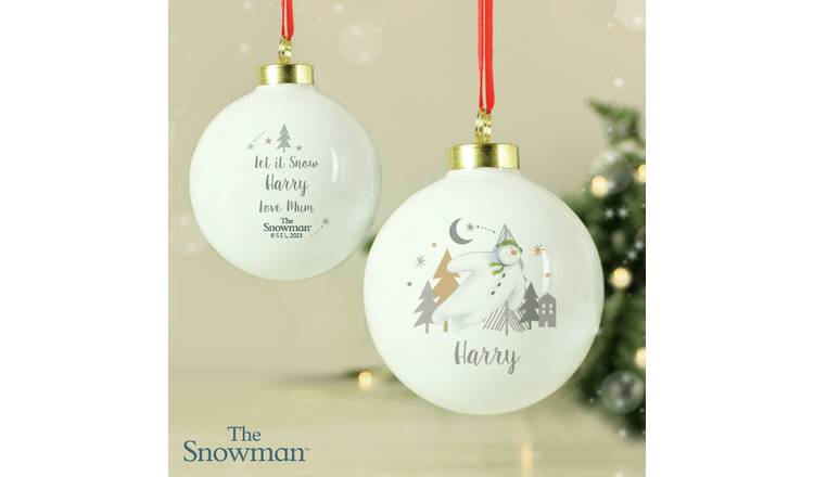 Personalised Message The Snowman Christmas Bauble - White