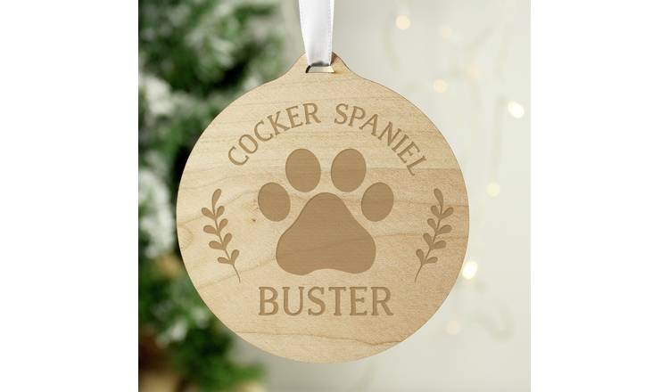 Personalised Message Dog's Paw Christmas Bauble - Wooden