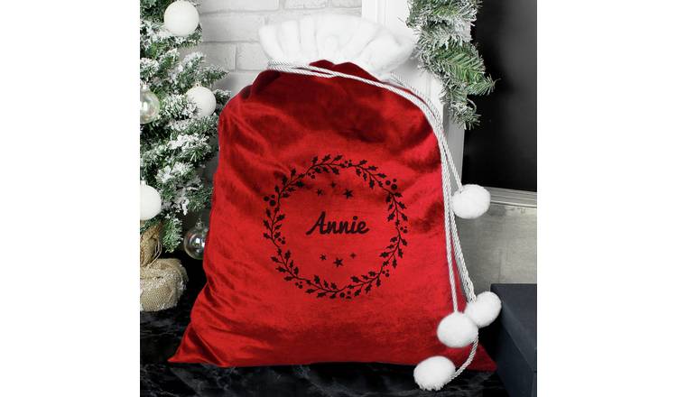 Personalised Message Holly Red Christmas Sack