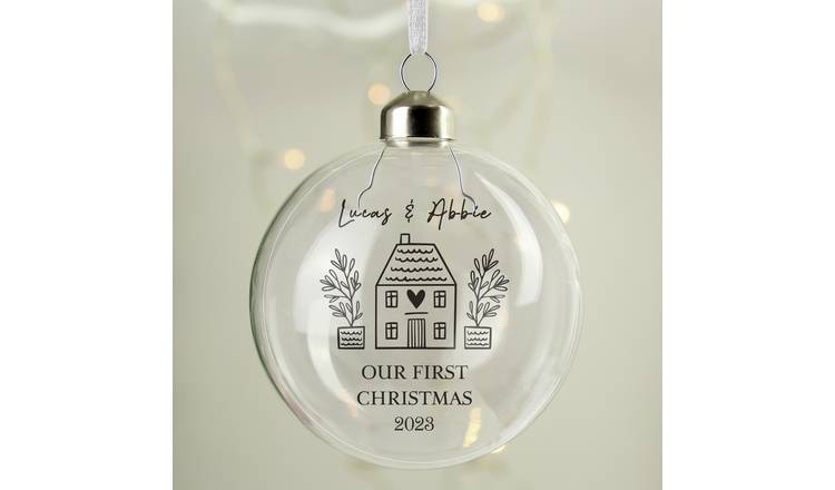 Personalised Message Home Our First Christmas Bauble - Clear