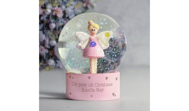 Personalised Message Pink Fairy Glitter Christmas Snow Globe