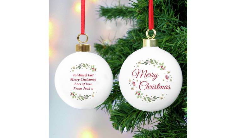 Personalised Message Merry Christmas Bauble - White