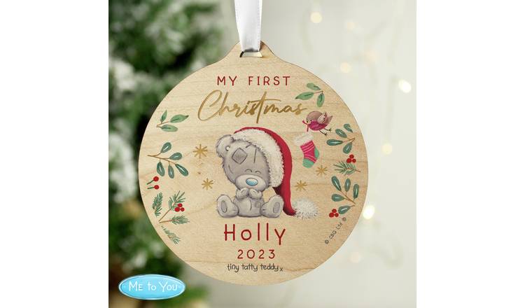 Personalised Message Wooden Teddy Christmas Tree Decoration