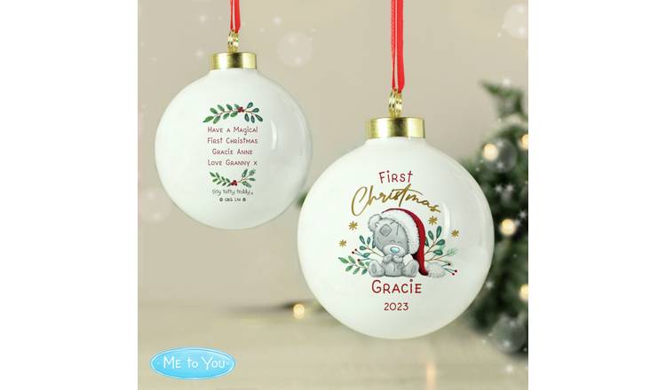 Personalised Message Tiny Tatty First Christmas Bauble-White