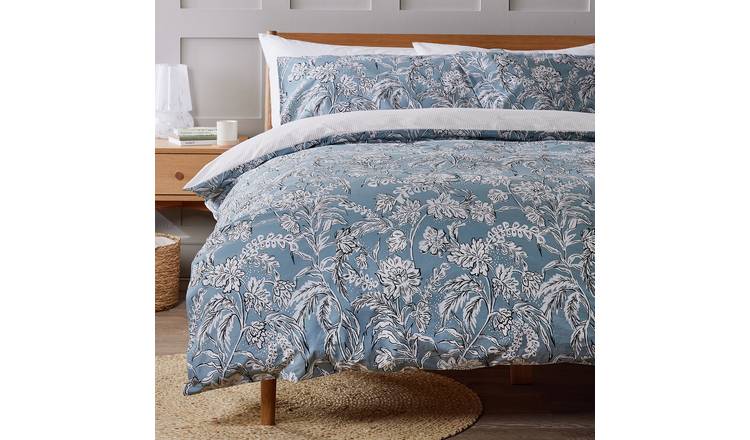 Argos Home Cotton Acorn Floral Blue Bedding Set - Superking