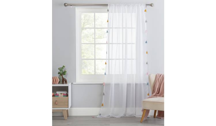 Argos Home Tassel Brights Unlined Voile Curtain Panel -White