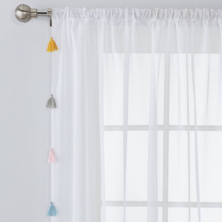 Argos Home Tassel Brights Unlined Voile Curtain Panel -White 0