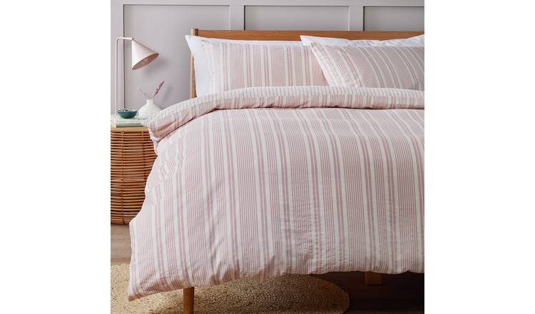 Argos Home Striped Seersucker Pink Bedding Set - Double