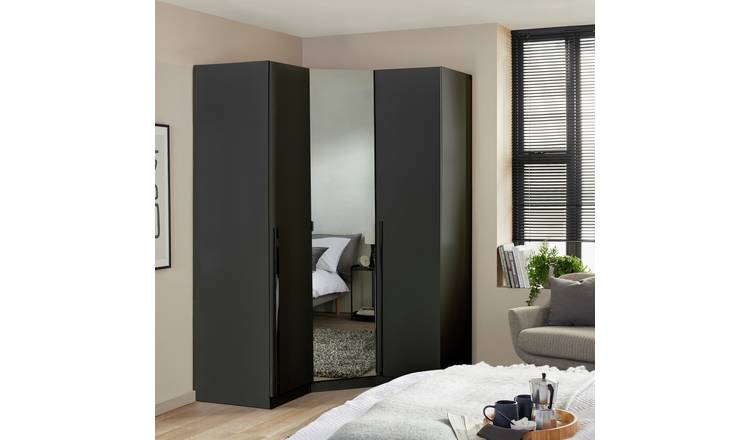 Habitat Munich Corner 3 Door Mirror Wardrobe - Anthracite
