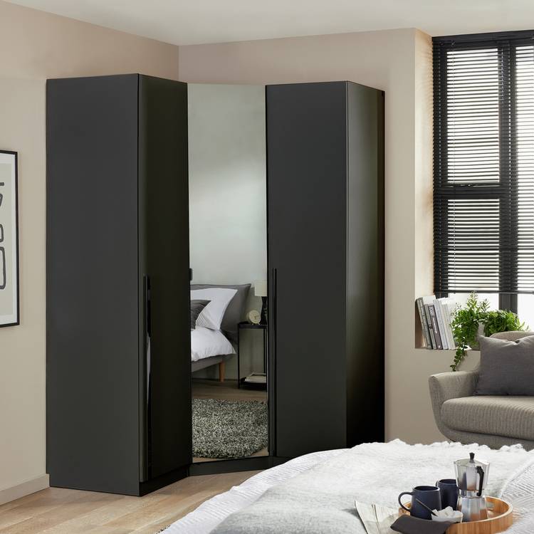 Habitat Munich Corner 3 Door Mirror Wardrobe - Anthracite 0