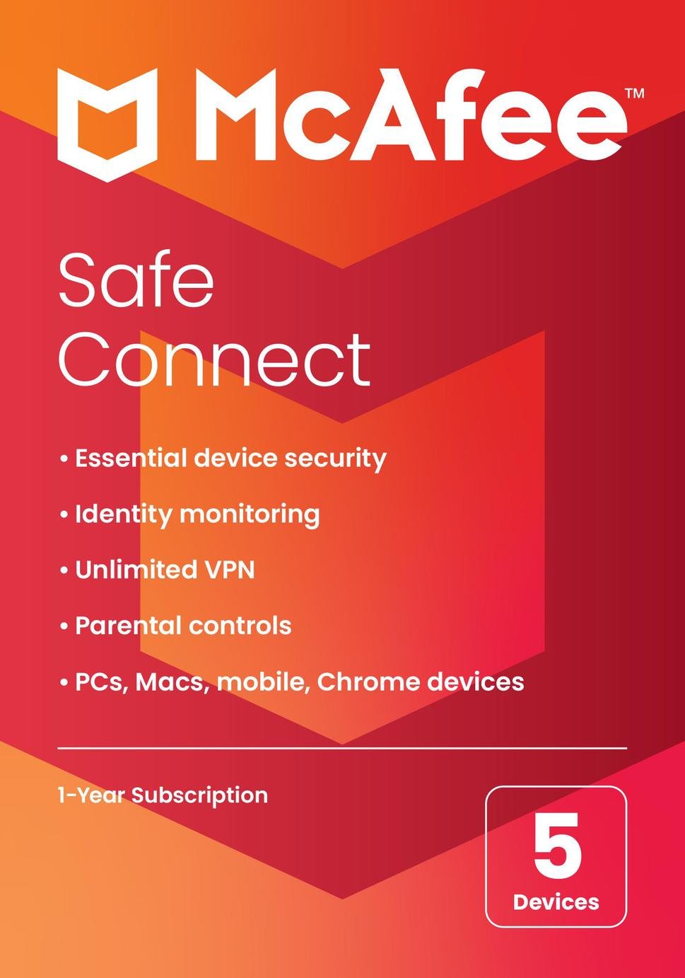 McAfee Safe Connect Unlimited VPN 1 Year, 5 Devices