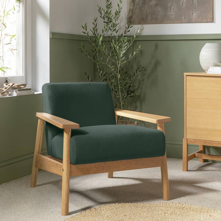 Habitat Dore Velvet Accent Chair - Dark Green 0