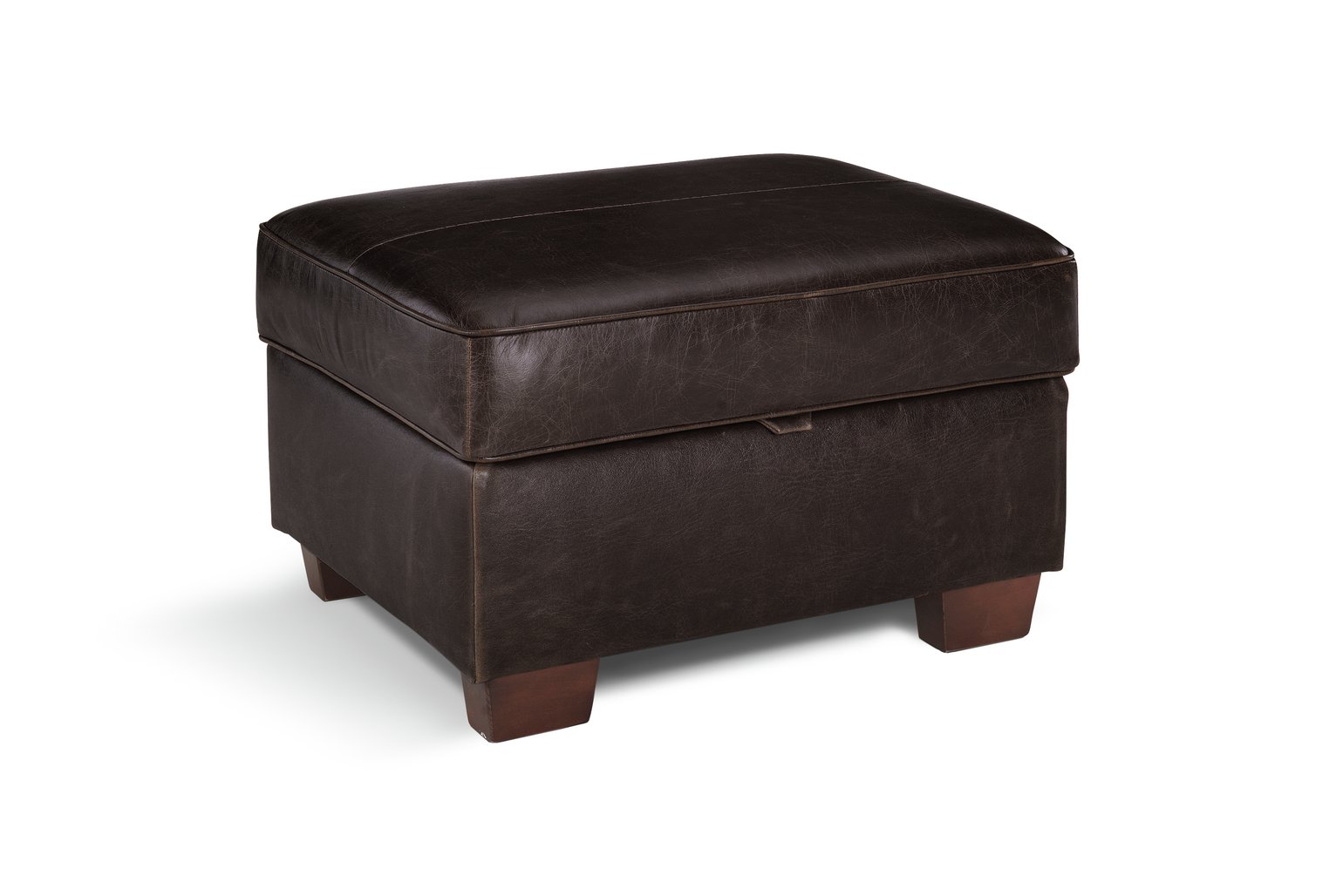 Habitat Salisbury Leather Storage Footstool - Chocolate