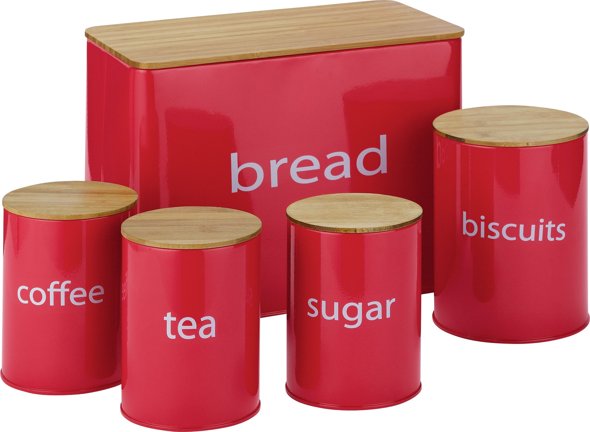 ColourMatch Set of 5 Wooden Lid Storage Jars - Red