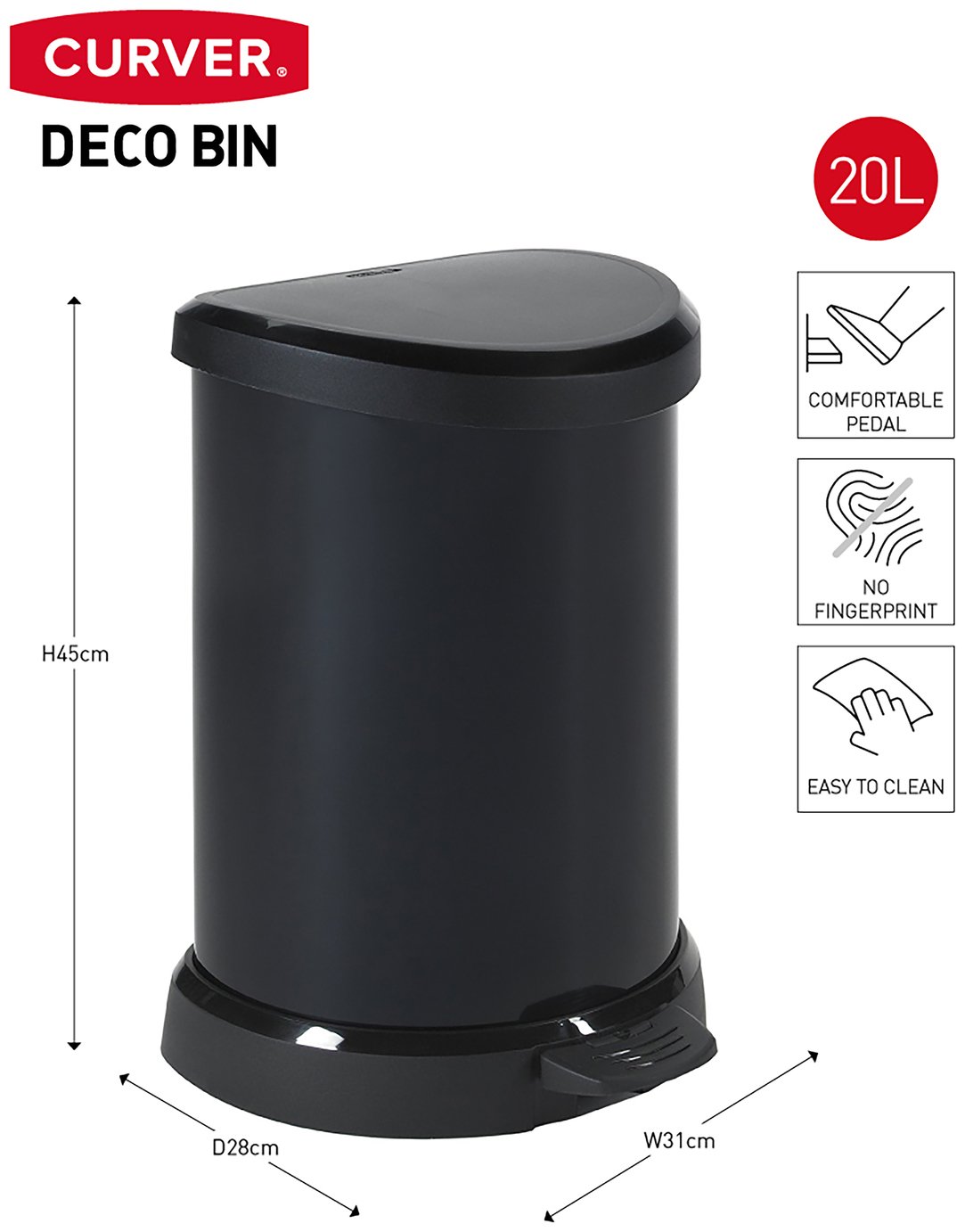 Curver Deco 20 Litre Small Kitchen Bin Reviews