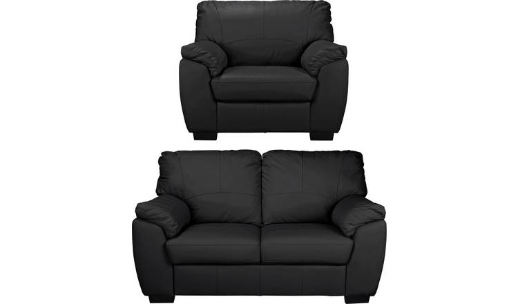 Argos Home Milano Leather Chair and 2 Seater Sofa - Black