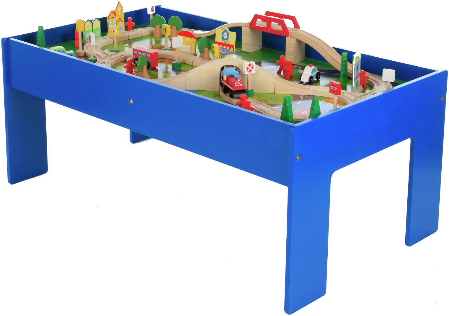 chad valley wooden table and 90 piece train set